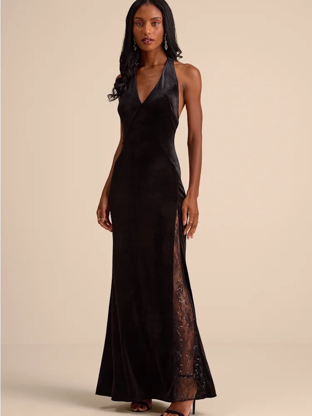 Calisto Black Velvet Lace Halter Mermaid Maxi Dress
Lulus XL Brand New W Tags